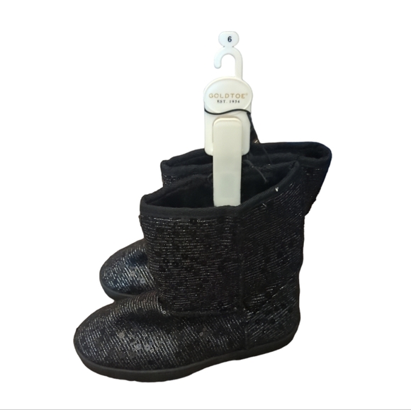 Gold Toe Black Sequin Boots Size 6 Youth New With Tags. - Picture 1 of 8